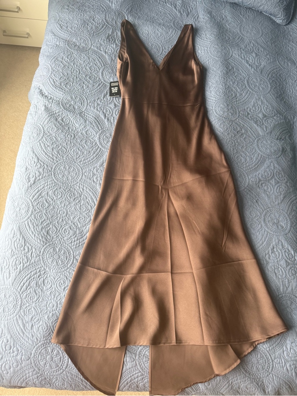 Express Chocolate Brown V-Neck High-Low Satin Dress
